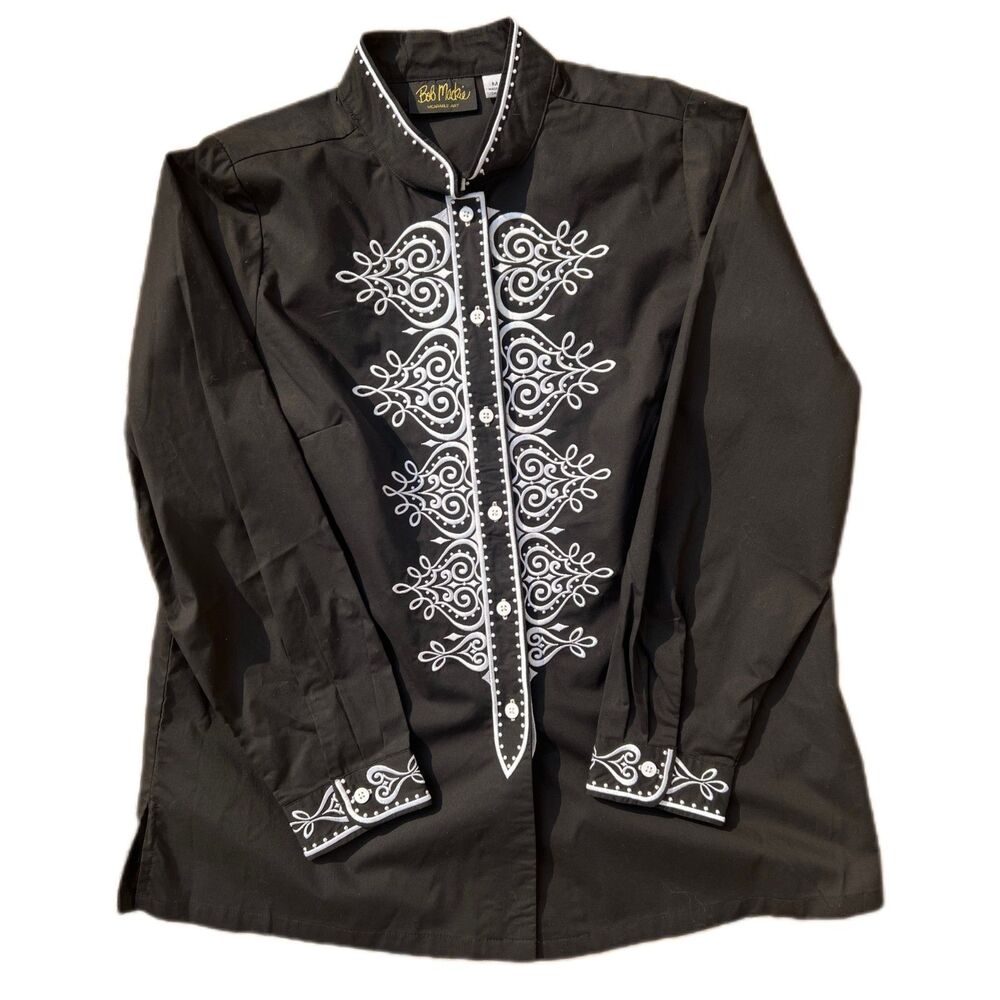 Vintage Bob Mackie Black Wearable Art Embroidered Cowboy Western Shirt Womens M